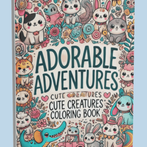 "Adorable Adventures: Cute Creatures Coloring Book" featuring charming illustrations of adorable animals and intricate designs, suitable for all ages and skill levels.